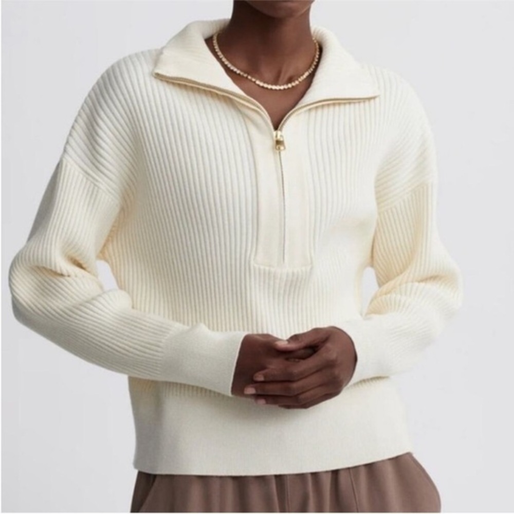 Varley Sweater Janie Half-Zip Ribbed in Ivory